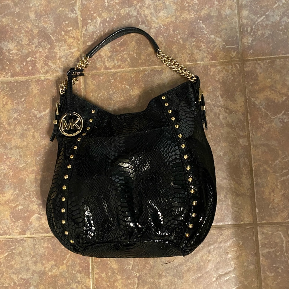 Michael Kors black shiny snakeskin purse - Picture 1 of 7